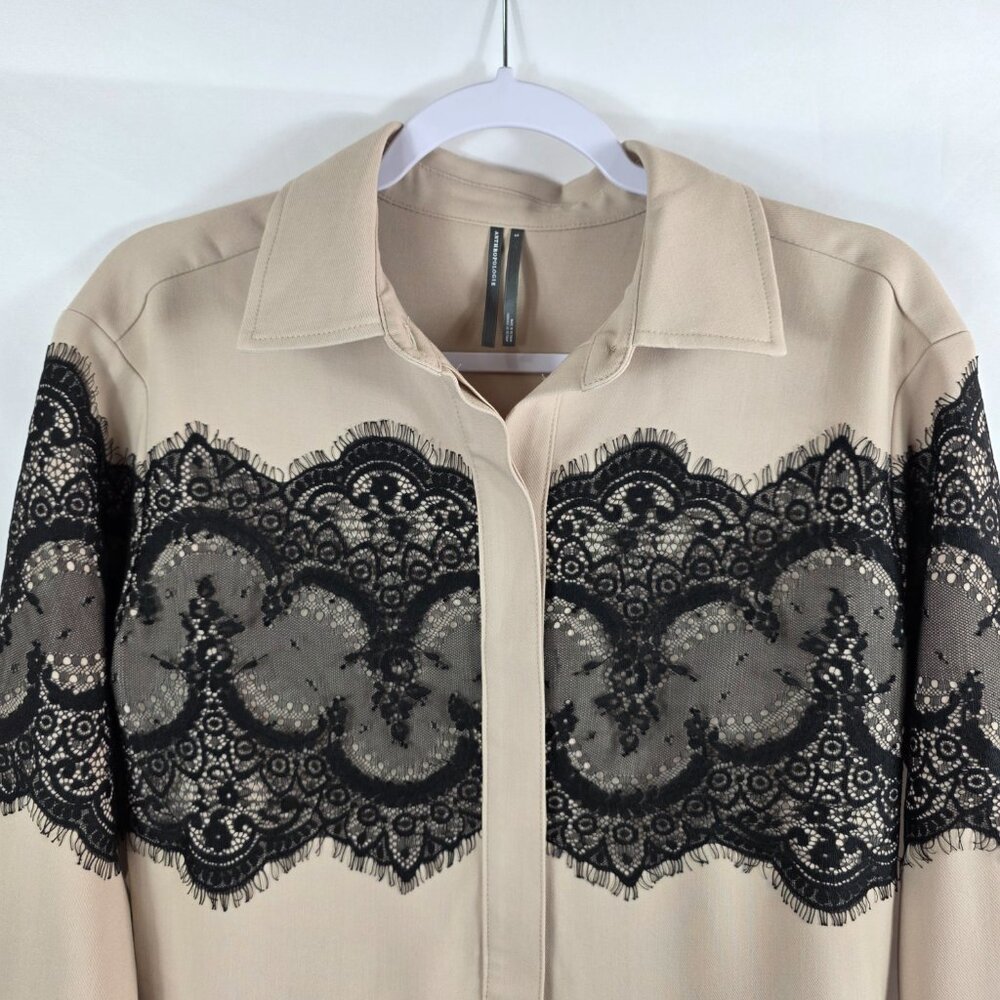 Anthropologie Long Sleeve Beige Playsuit Romper Women's Size Small Lace Accents - Picture 3 of 14